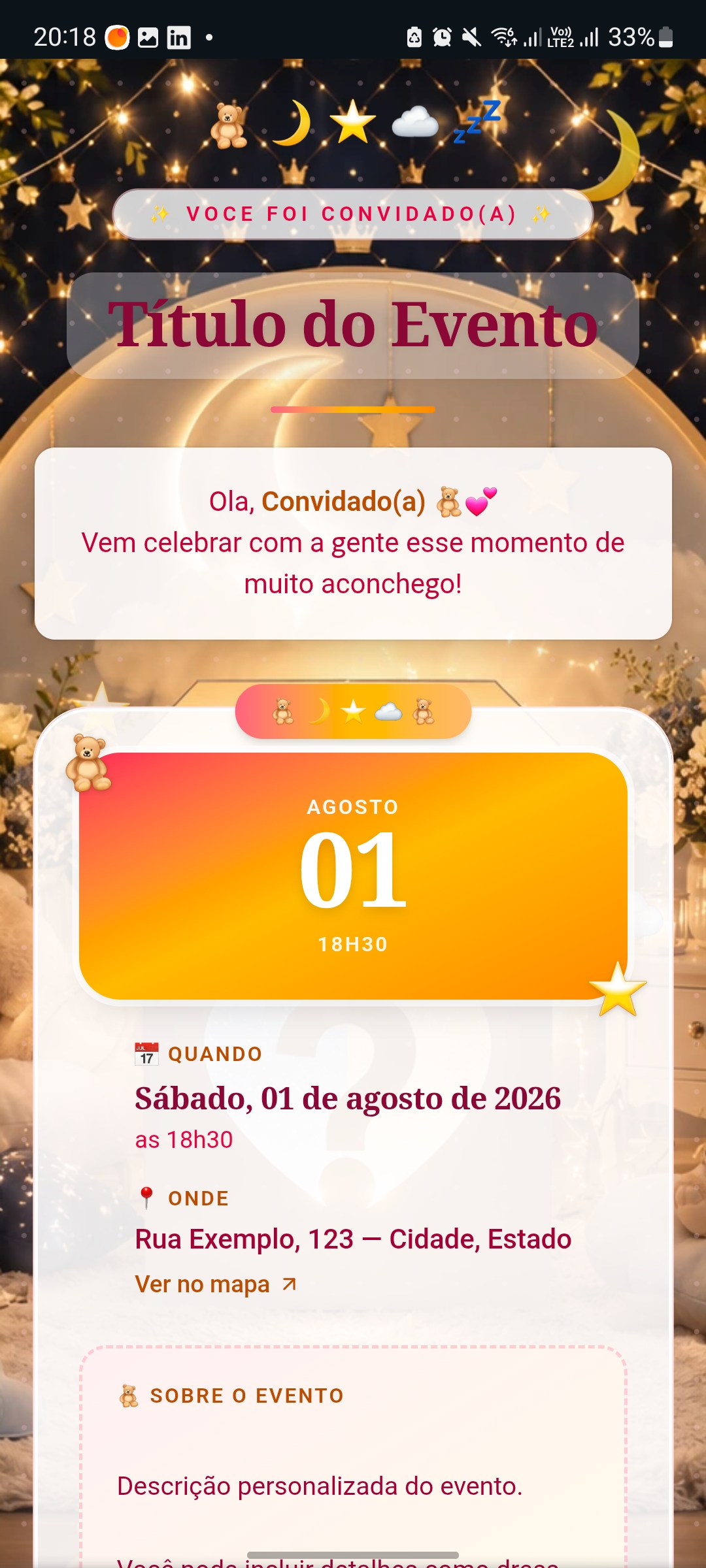 Convite Digital Chá de Bebê Ursinho Dorminhoco