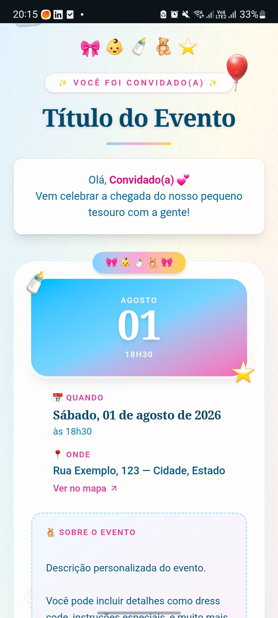 Convite Digital Chá de Bebê